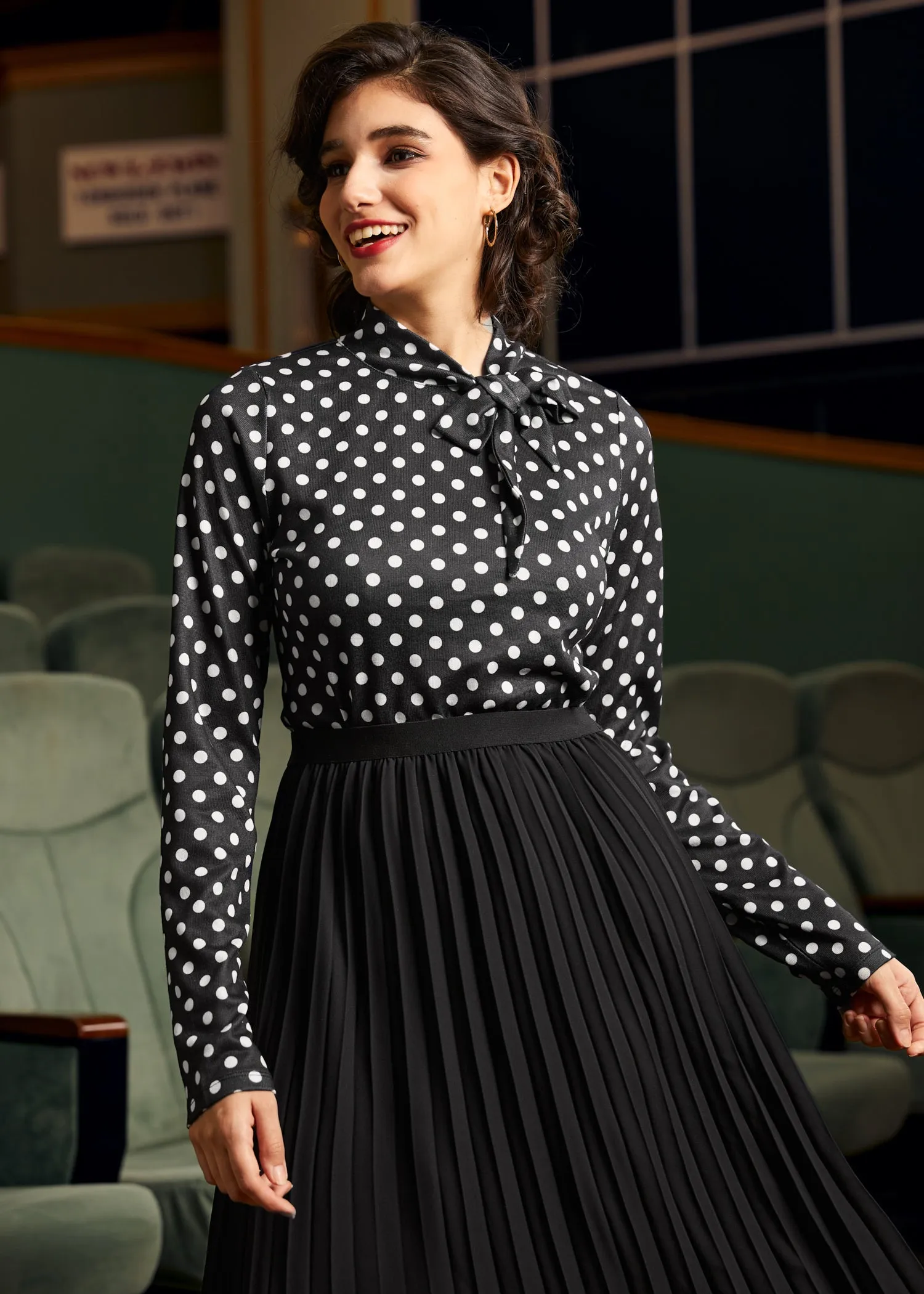 Rydell High Revisited Long Sleeve Tie-Neck Top