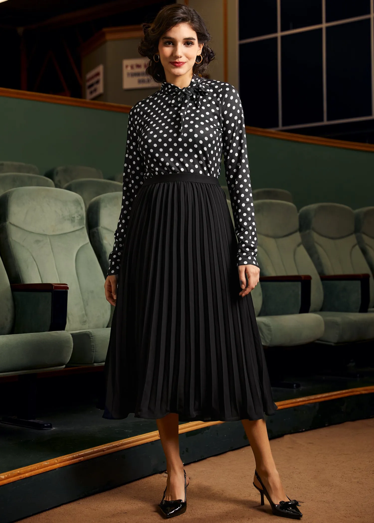Rydell High Revisited Long Sleeve Tie-Neck Top