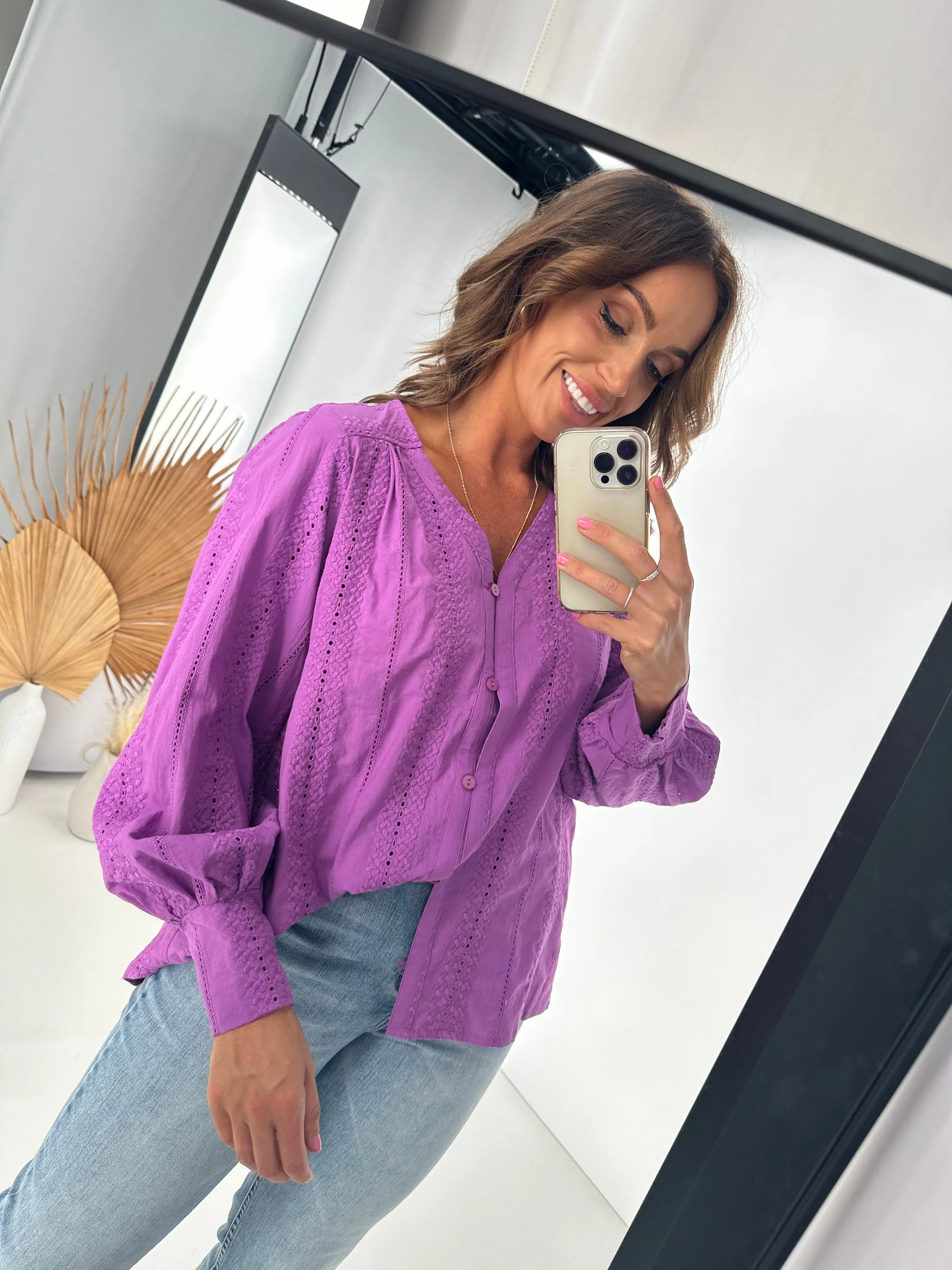 Shine On Label Freya Broderie Trim Shirt Lilac
