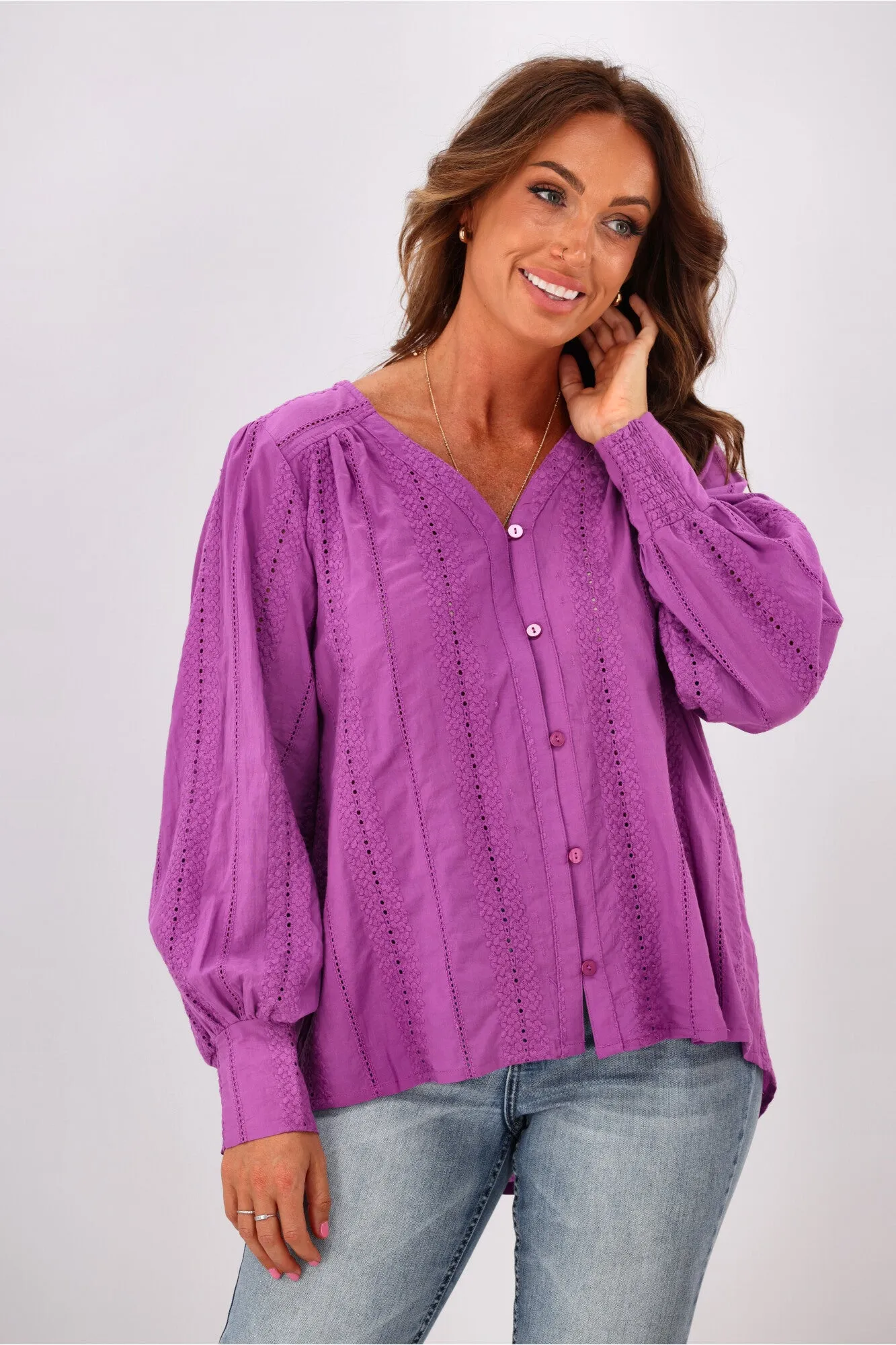 Shine On Label Freya Broderie Trim Shirt Lilac