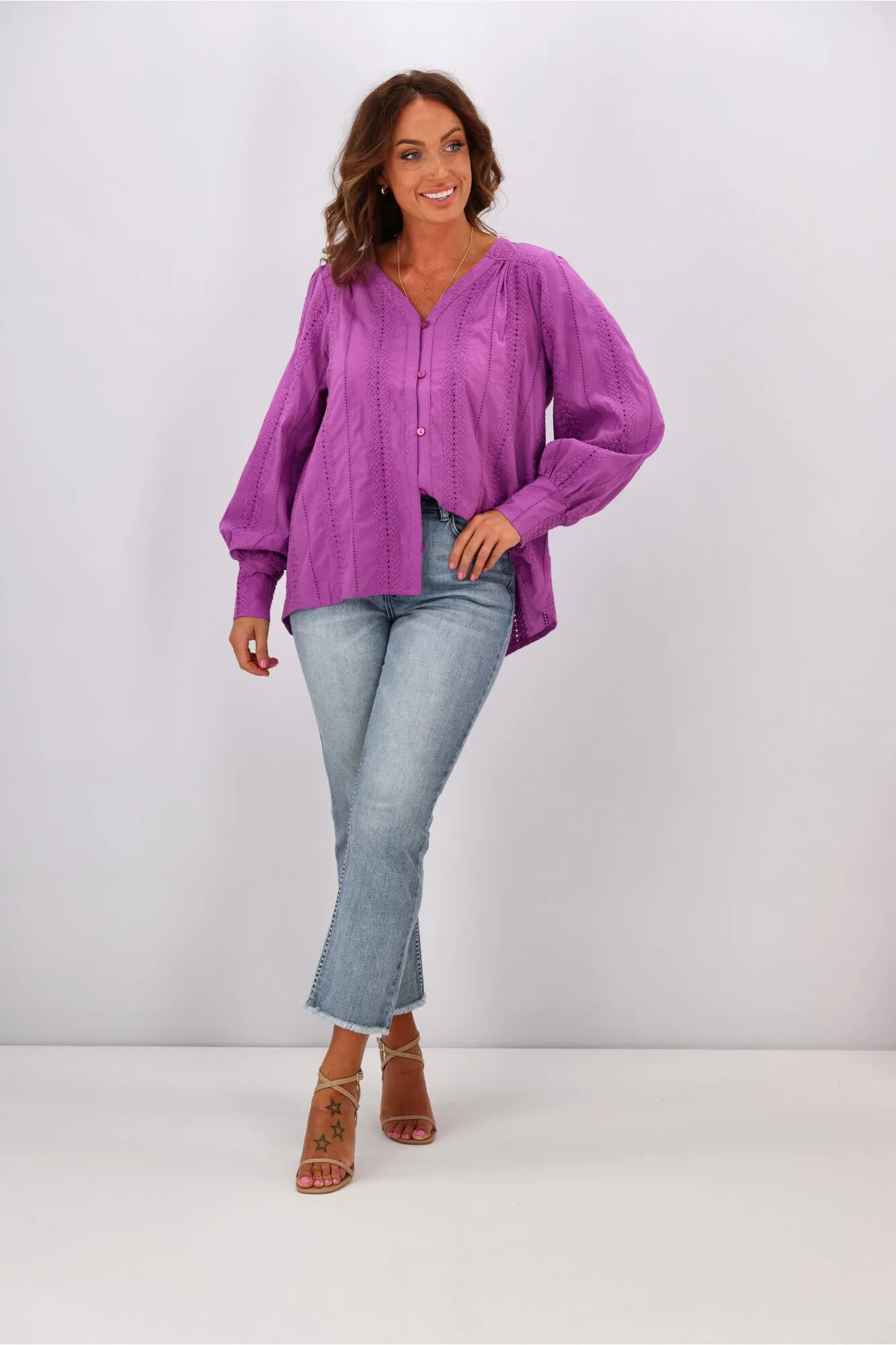 Shine On Label Freya Broderie Trim Shirt Lilac