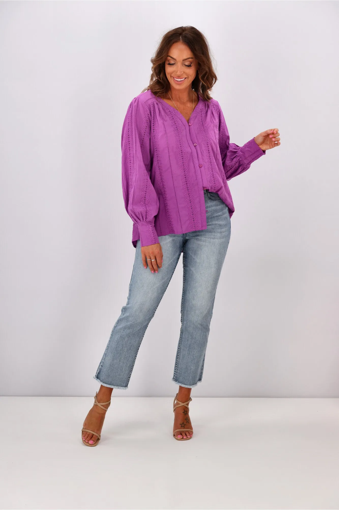 Shine On Label Freya Broderie Trim Shirt Lilac