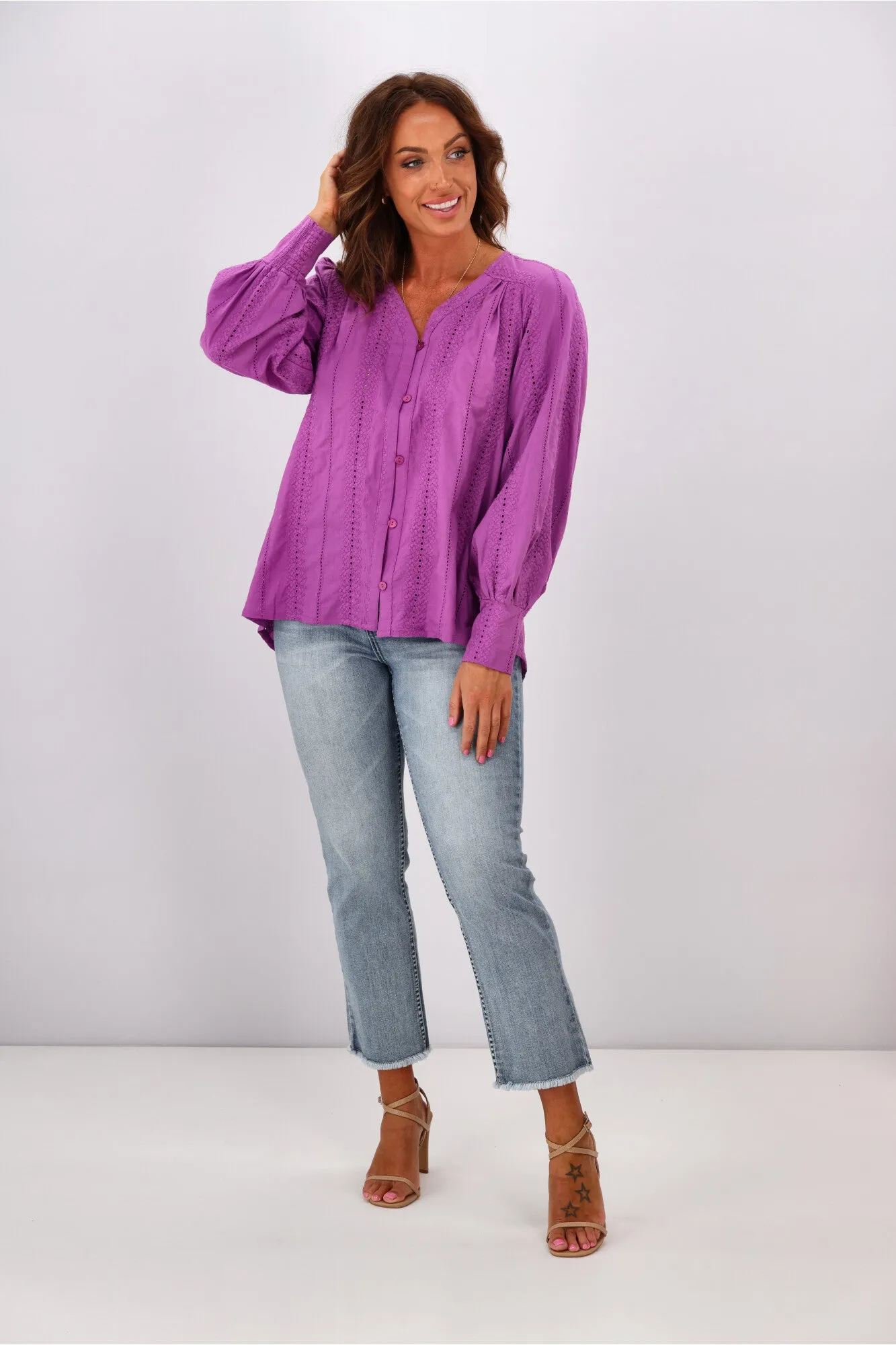 Shine On Label Freya Broderie Trim Shirt Lilac