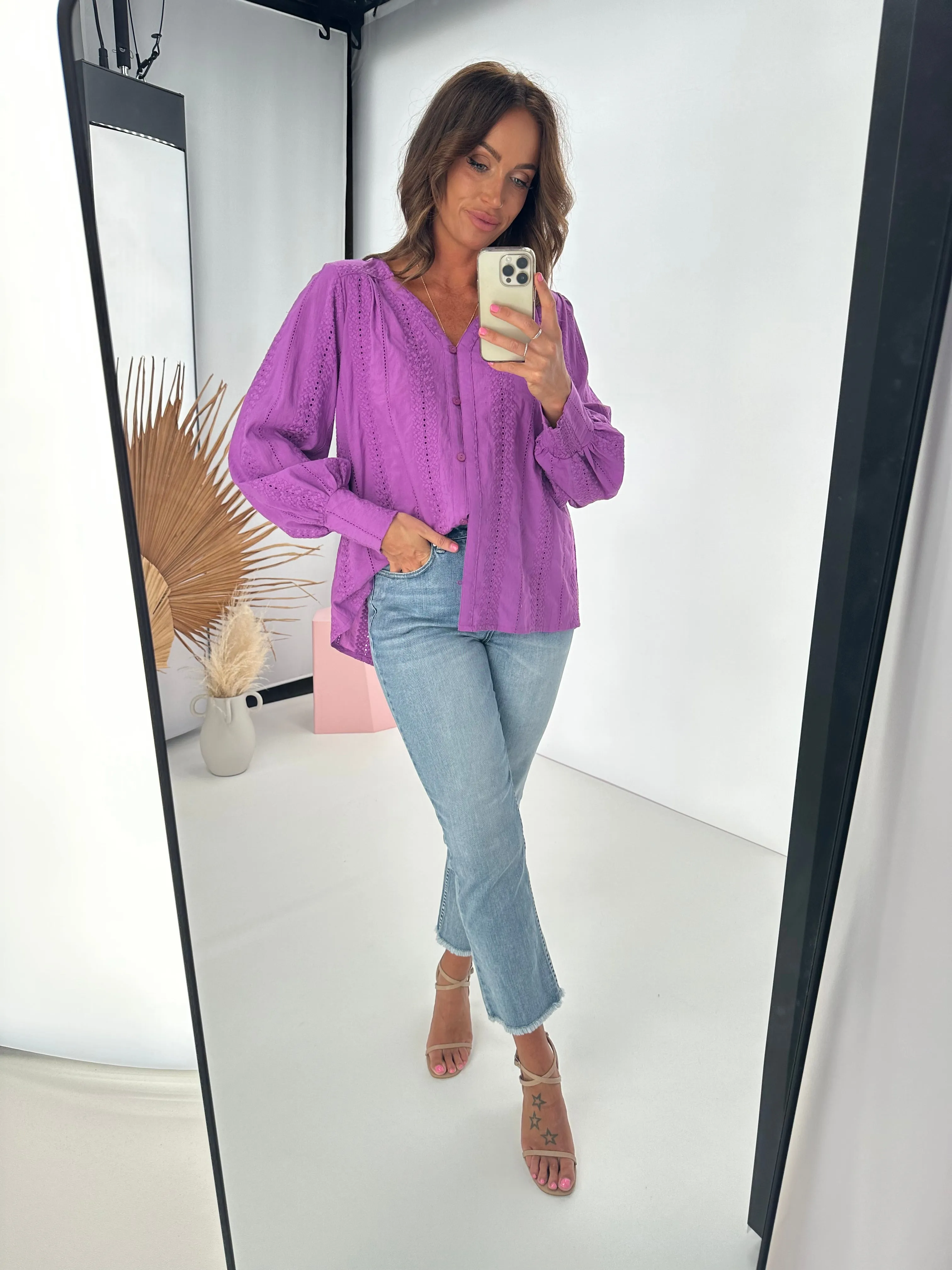 Shine On Label Freya Broderie Trim Shirt Lilac