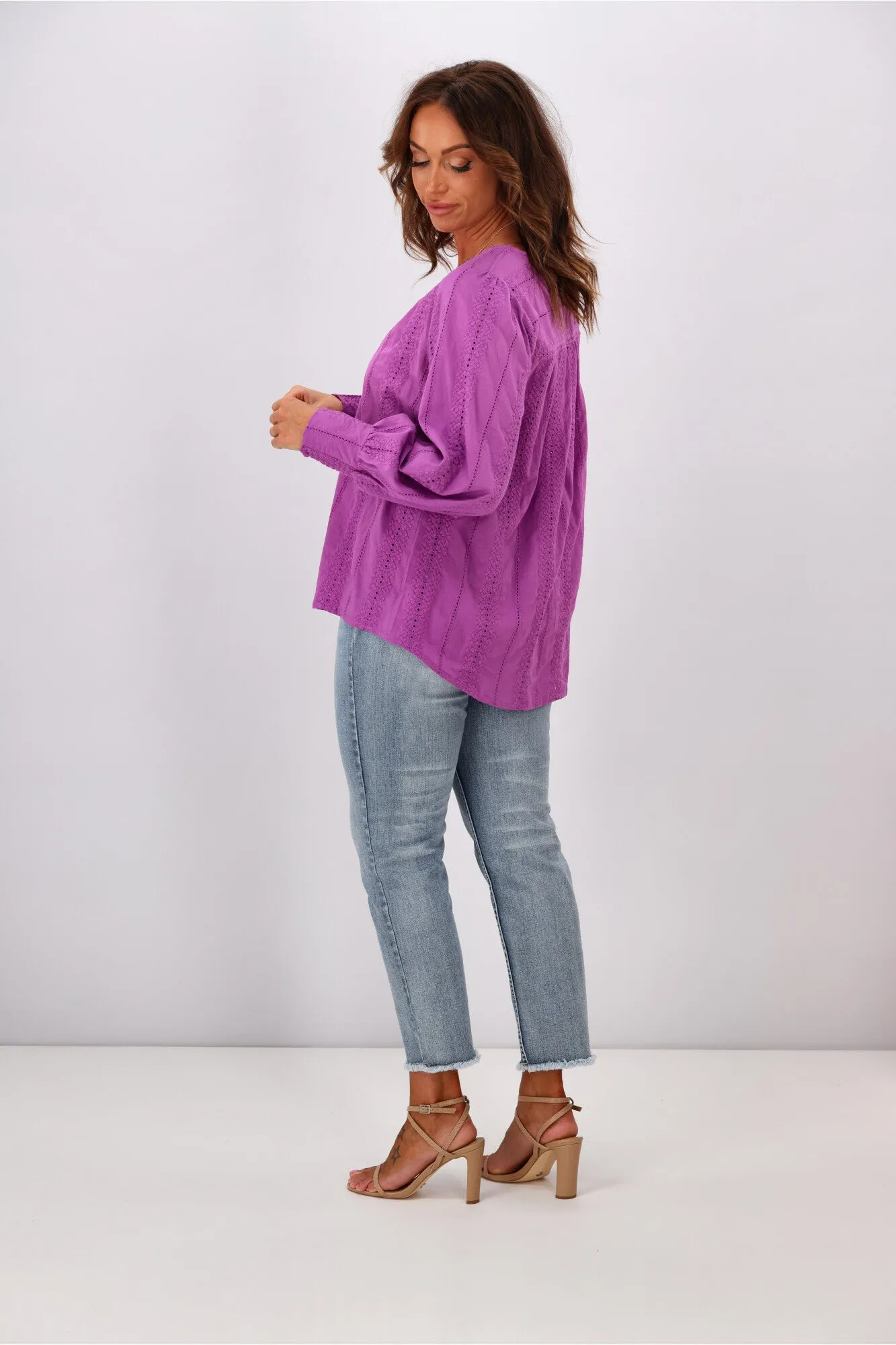 Shine On Label Freya Broderie Trim Shirt Lilac