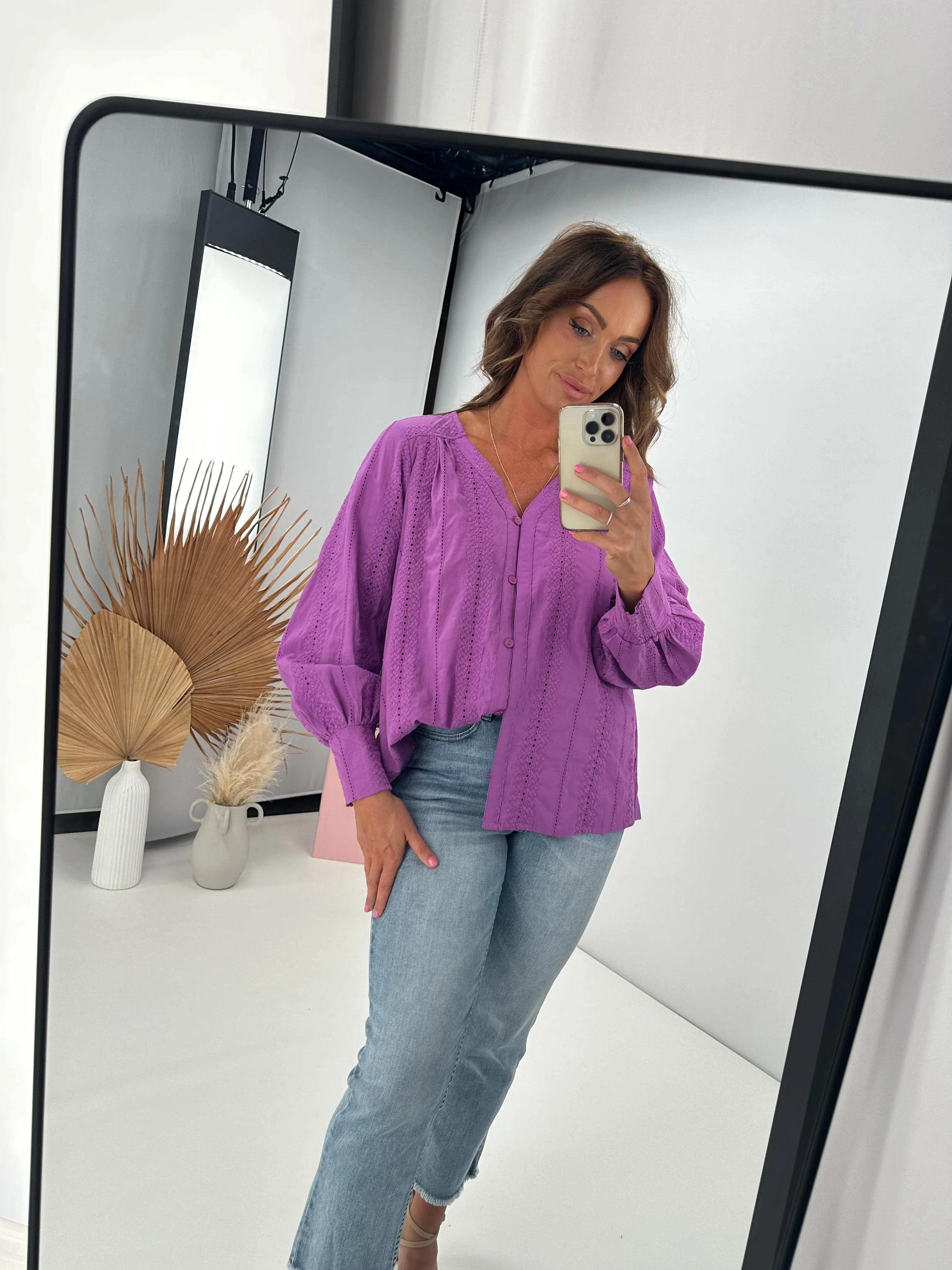 Shine On Label Freya Broderie Trim Shirt Lilac
