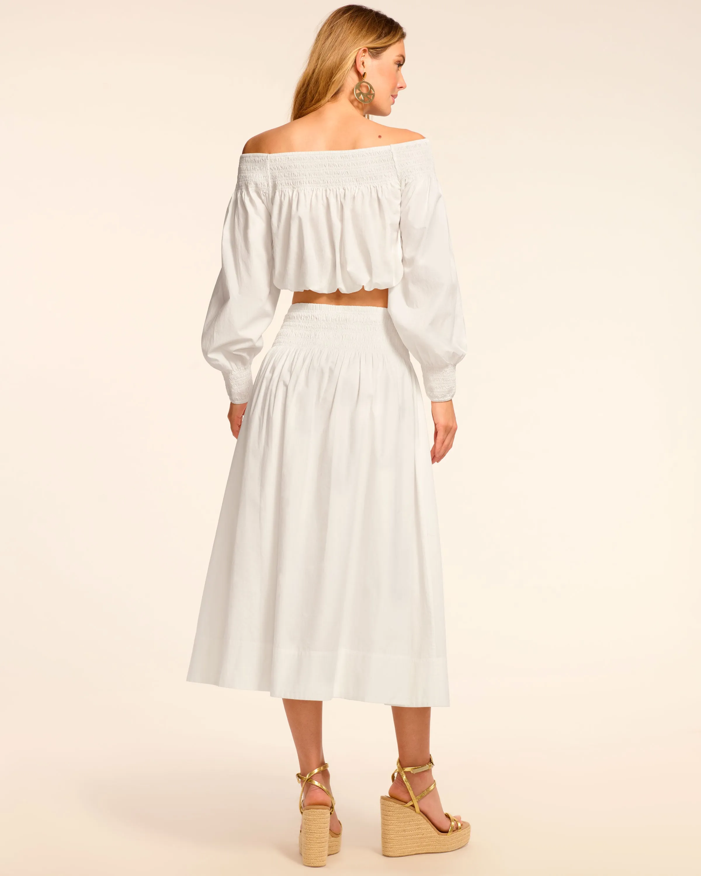 Tildy Smocked Cotton Poplin Midi Skirt