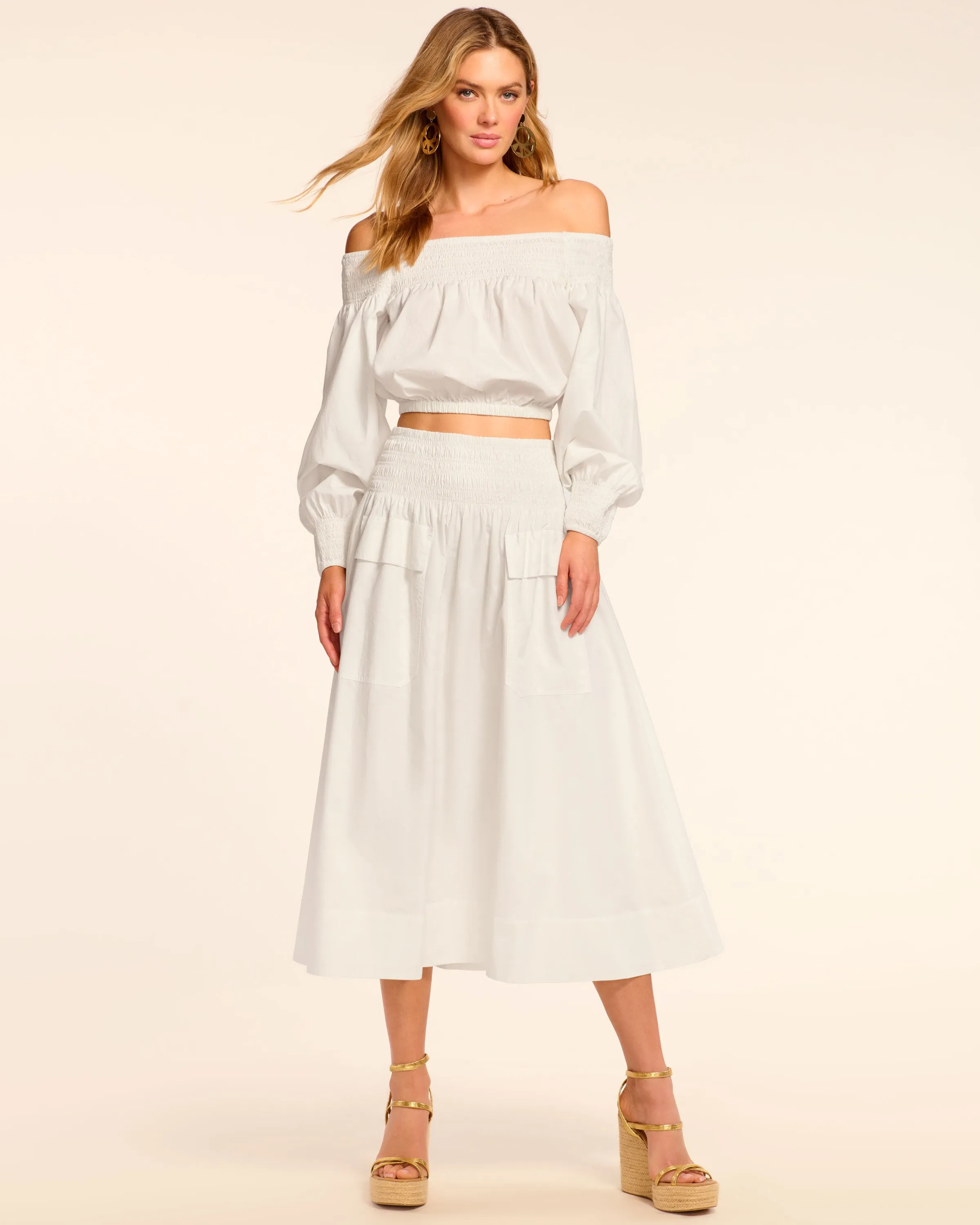 Tildy Smocked Cotton Poplin Midi Skirt