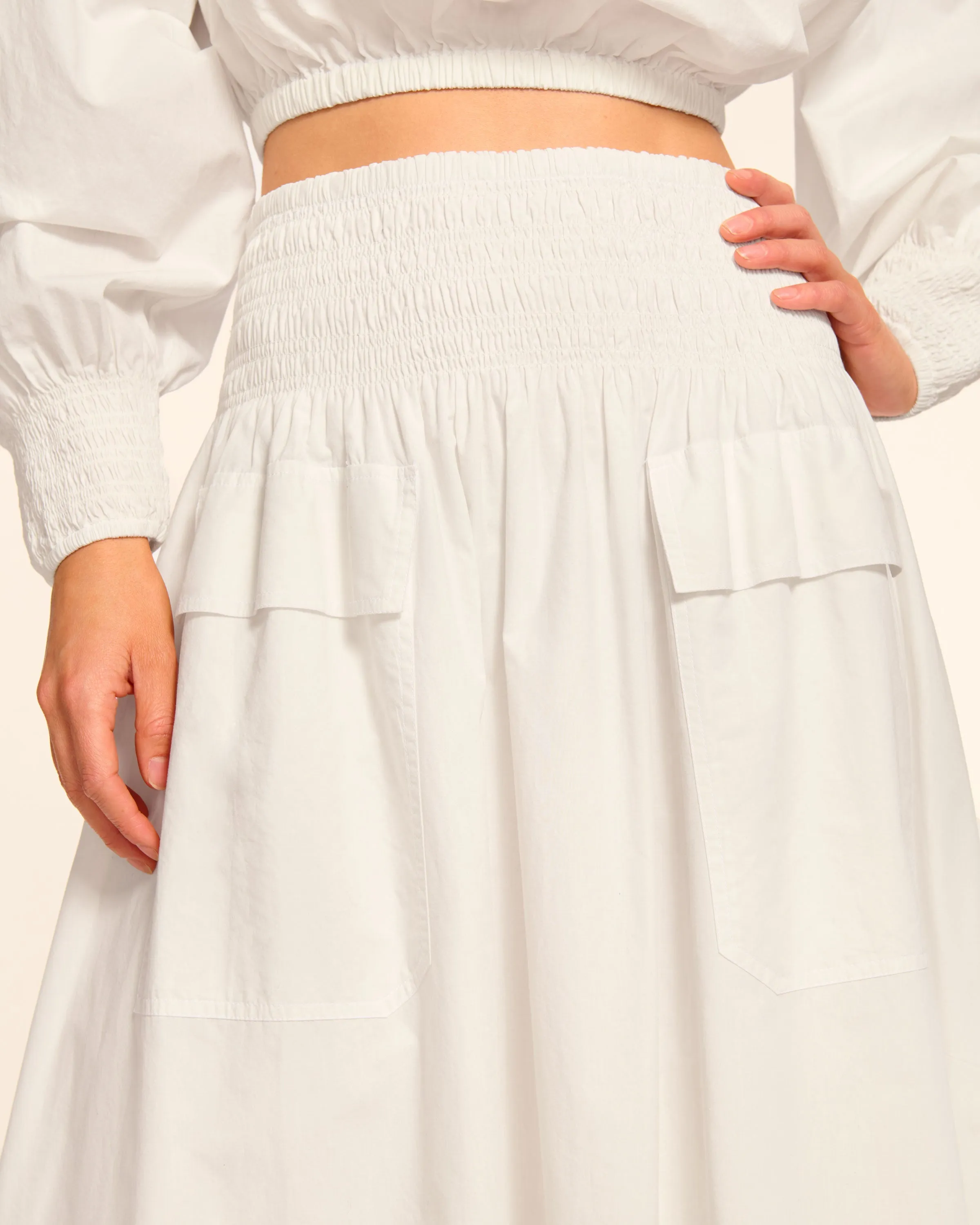 Tildy Smocked Cotton Poplin Midi Skirt