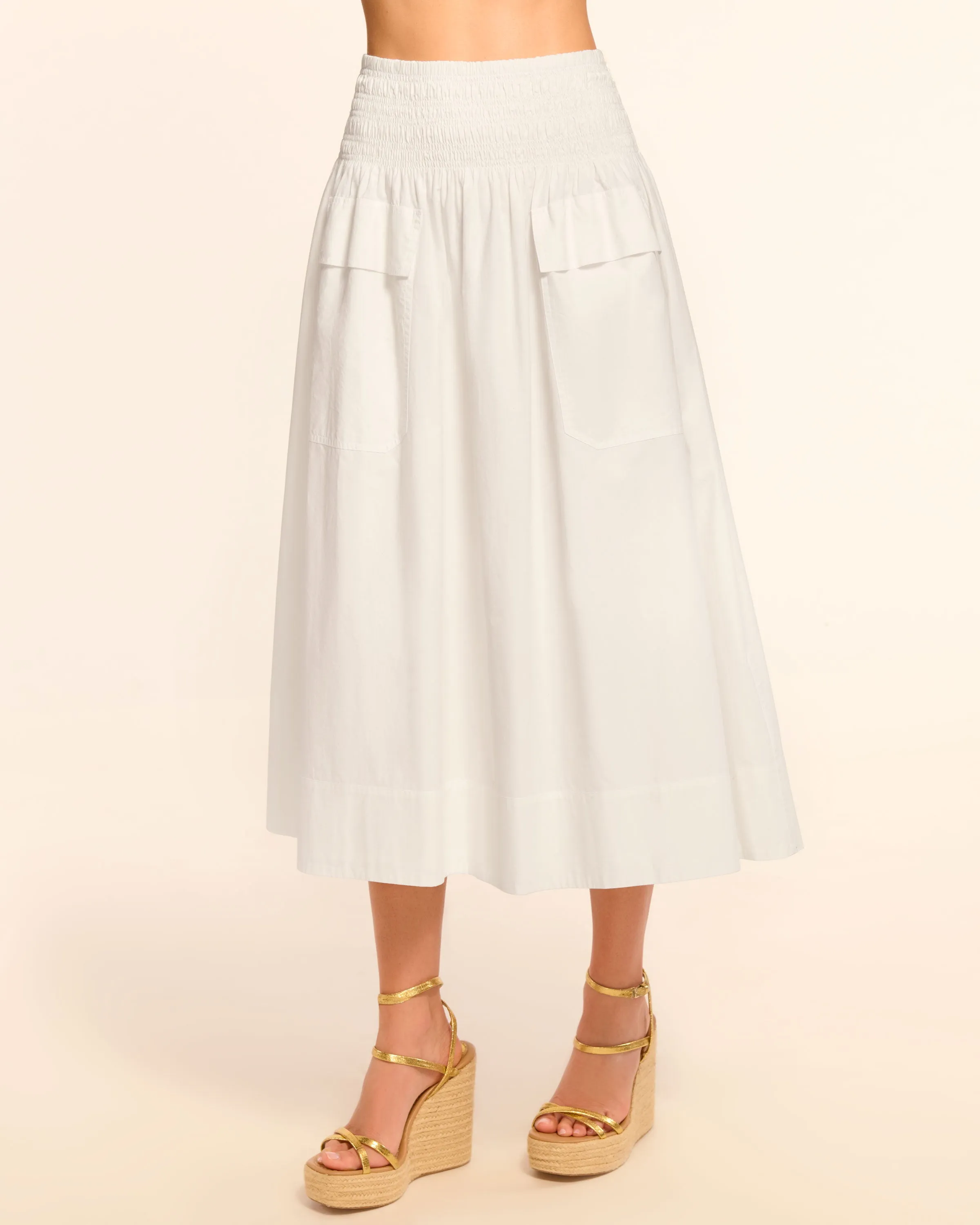 Tildy Smocked Cotton Poplin Midi Skirt