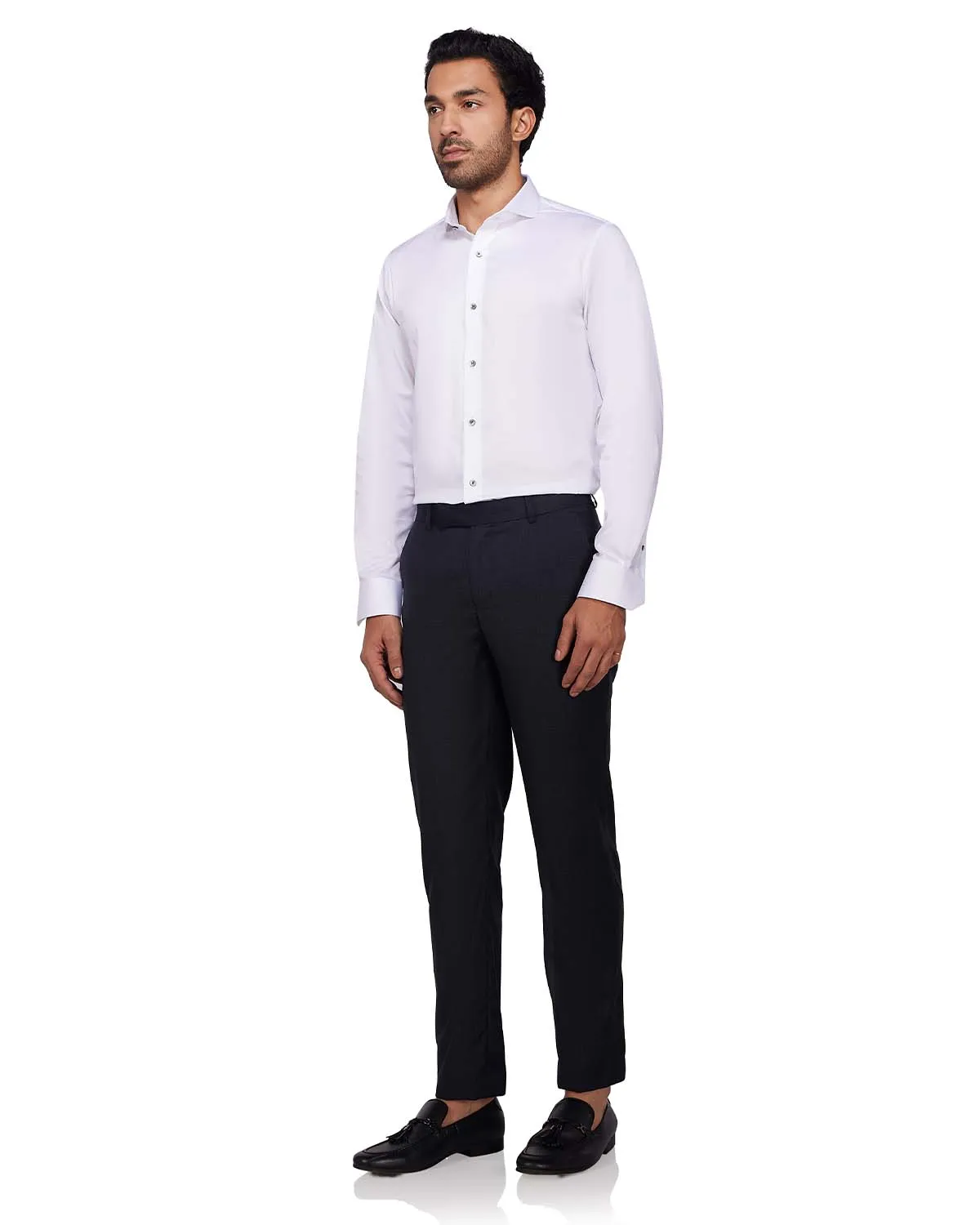 Veritas Merino Wool Checked Dress Pants - Dark Grey