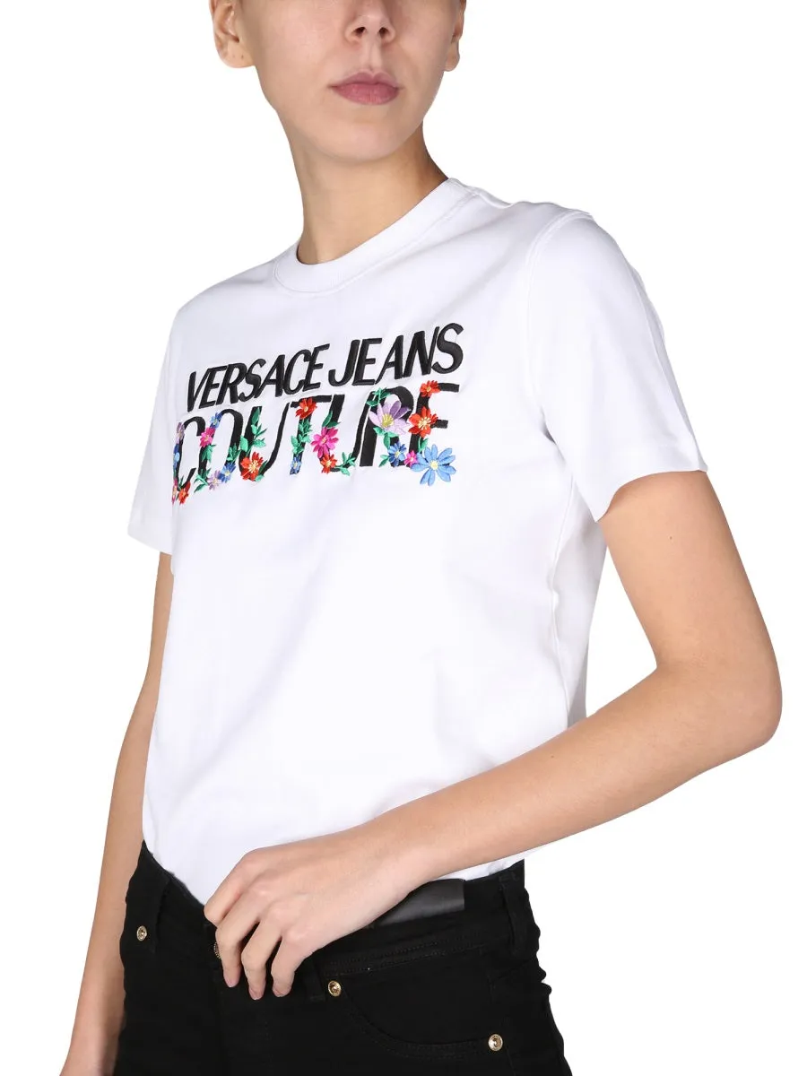 Versace Jeans Couture Floral Embroidered Crewneck T-Shirt