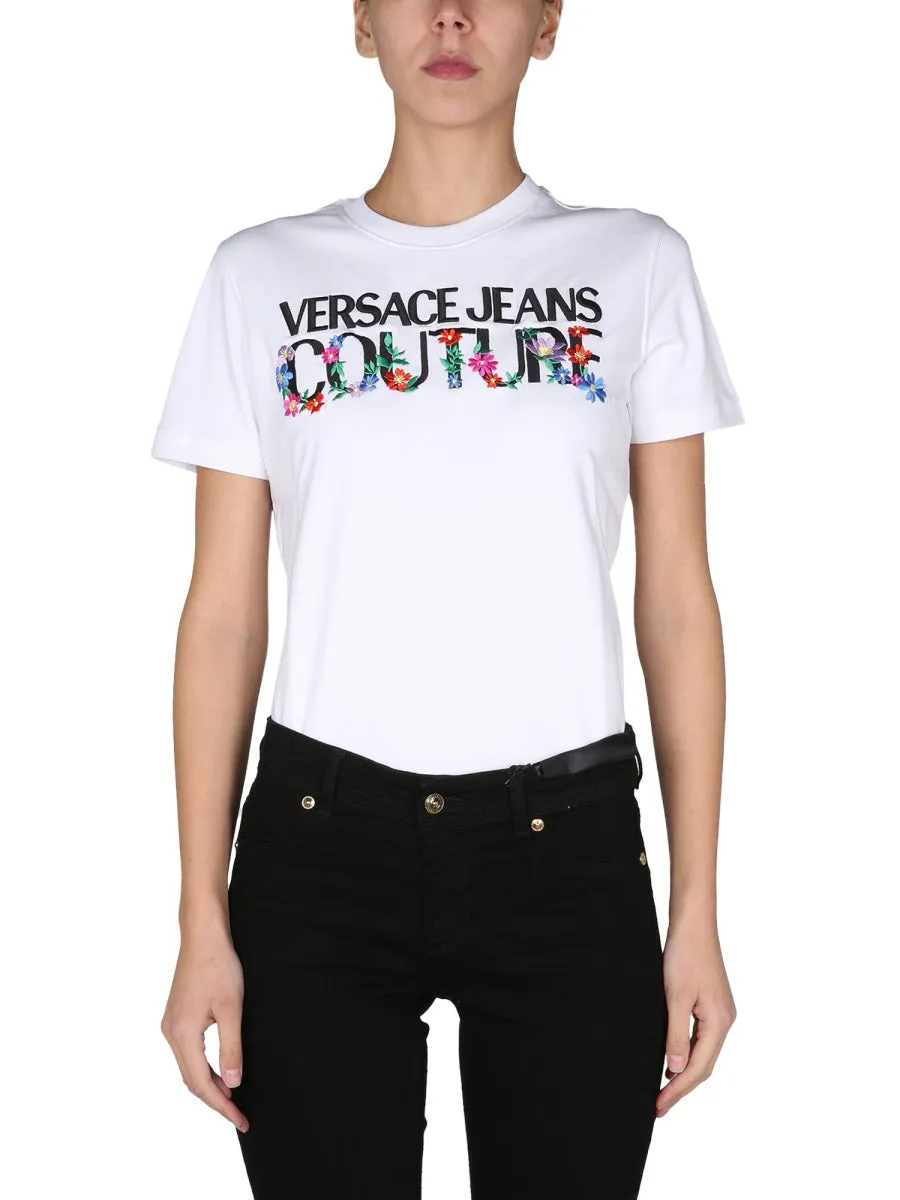 Versace Jeans Couture Floral Embroidered Crewneck T-Shirt