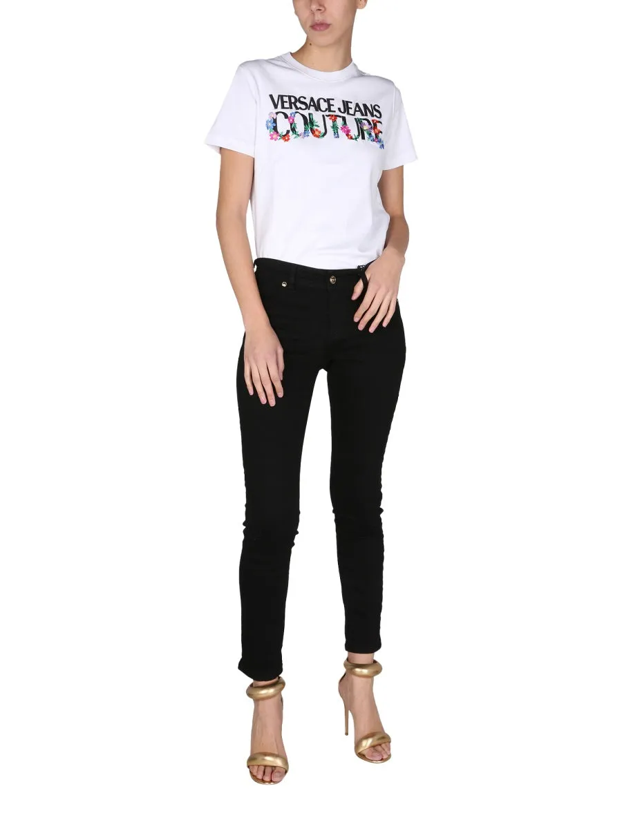 Versace Jeans Couture Floral Embroidered Crewneck T-Shirt