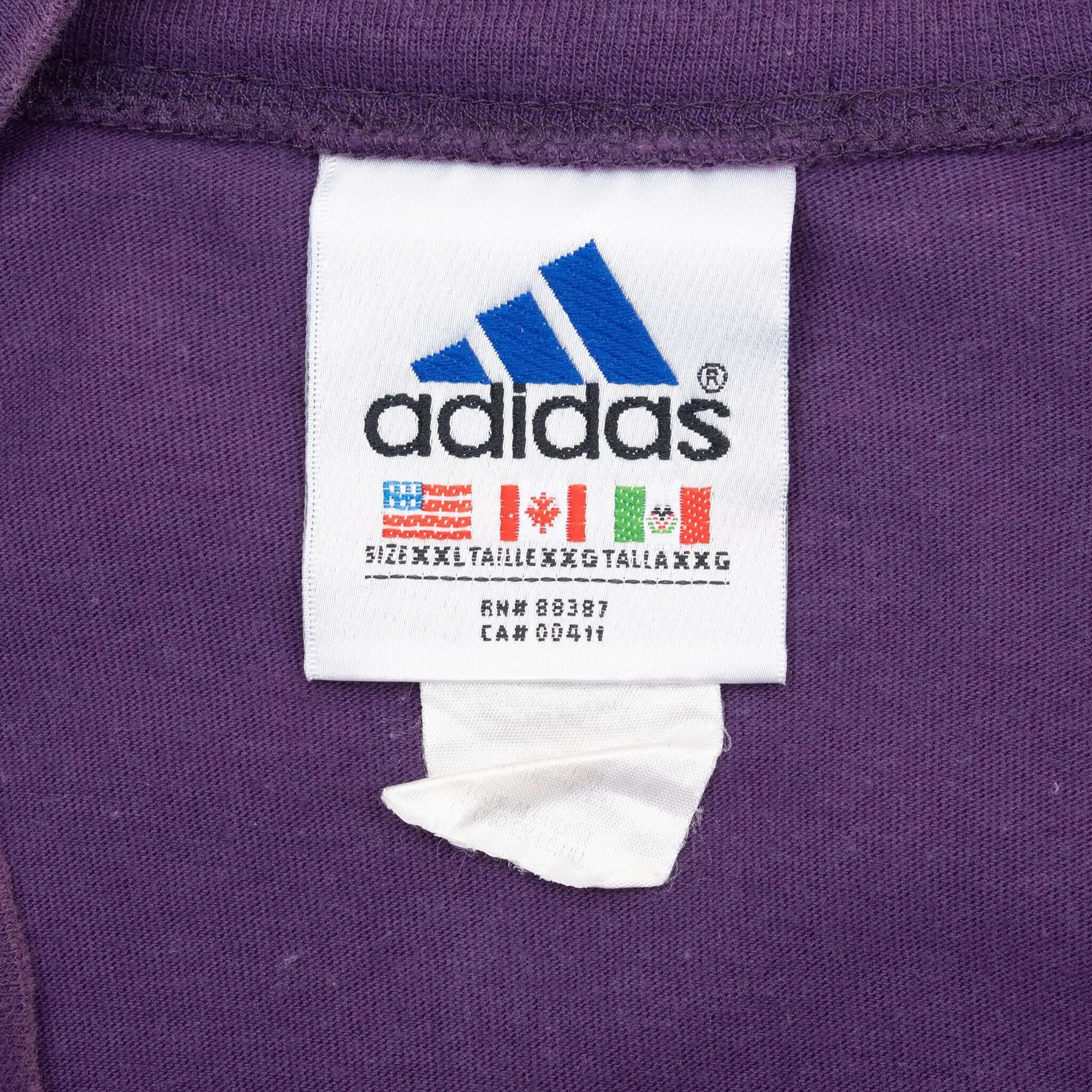 VINTAGE ADIDAS LONG SLEEVE TURTLE NECK PURPLE TEE SHIRT 1990S 2XL MADE IN USA