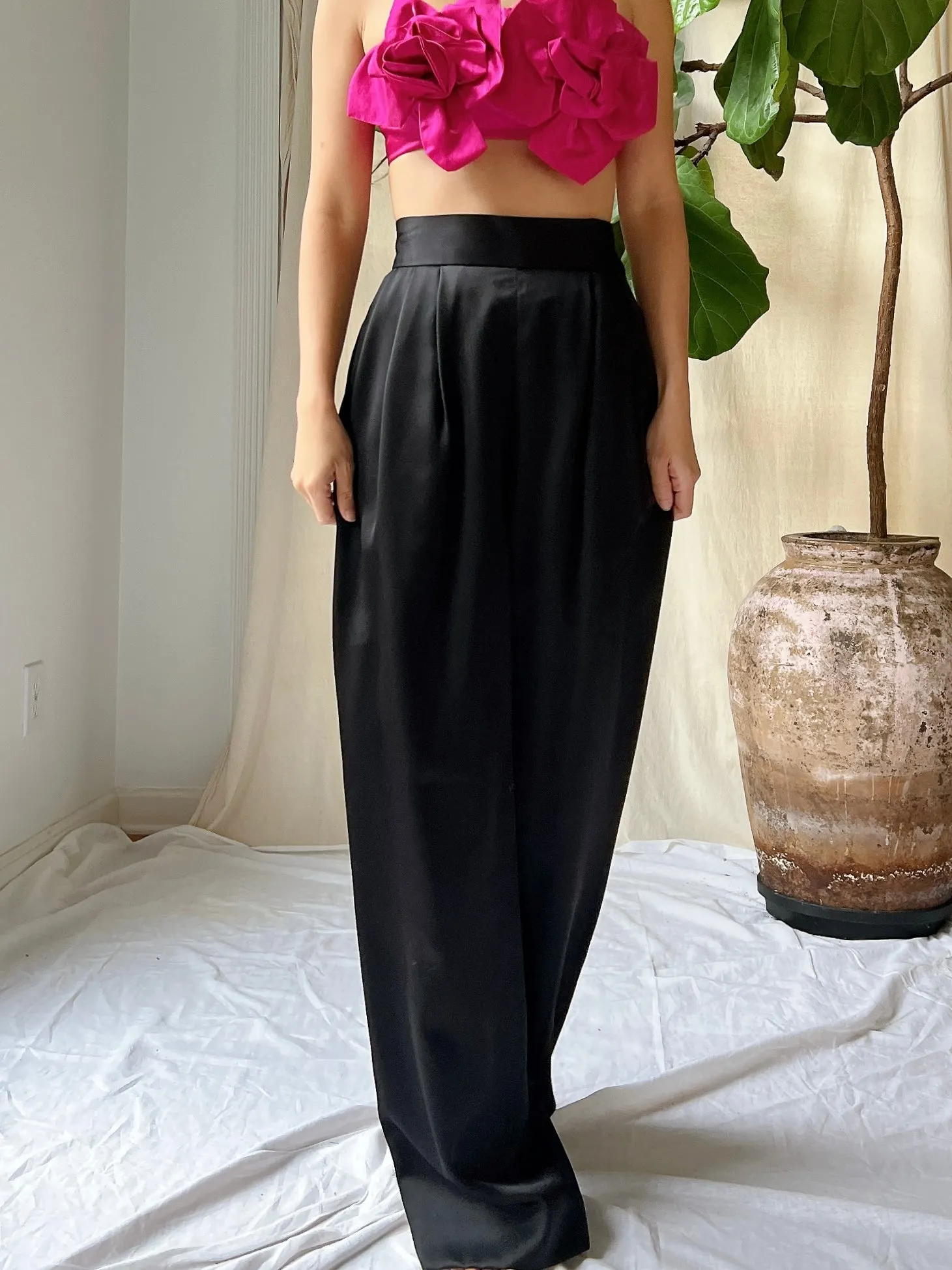 Vintage Satin High-Waisted Trousers - S/4/6