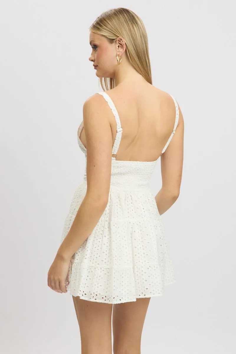 White Fit And Flare Dress Mini Eyelet Fabric