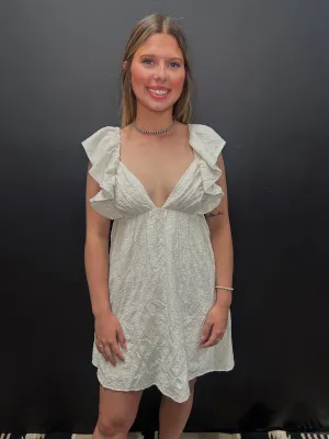 White Floral Ruffle Tie Back Dress