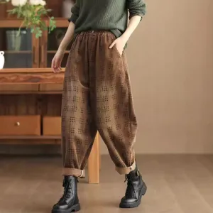 Women Vintage Loose Washed Corduroy Harem Pants