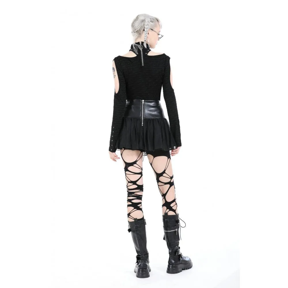 Women's Punk Studded Mesh Faux Leather Skirt