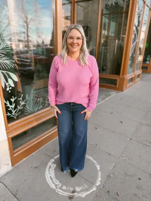 Zen Long Sleeve Raglan Top-Candy Pink
